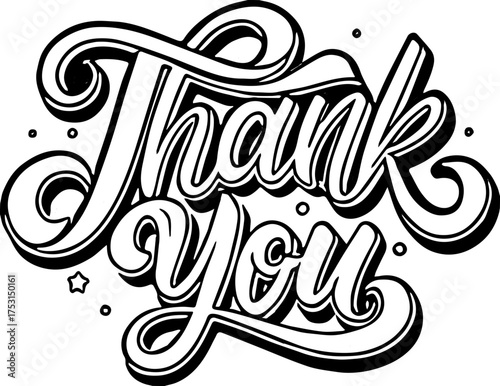 Thank you card, text or lettering. Vector script and handwritten typography. Thank you vintage style word for note, sign, banner. Isolated.