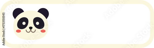 Cute panda bear character with blank banner frame, kawaii giant panda vector illustration for school name tag or message board