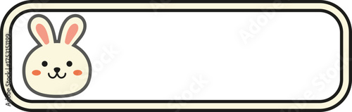 Cute bunny character with blank orange banner frame, kawaii rabbit vector illustration for school name tag or message board