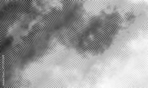 Abstract art geometric background with diagonal wavy black lines. Optical illusion with waves and transition. Grunge clouds texture