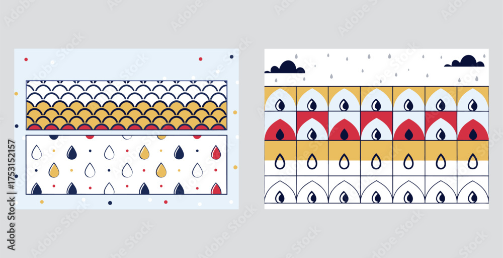 Naklejka premium 3d style minimal abstract raindrop tile pattern vector art design illustration