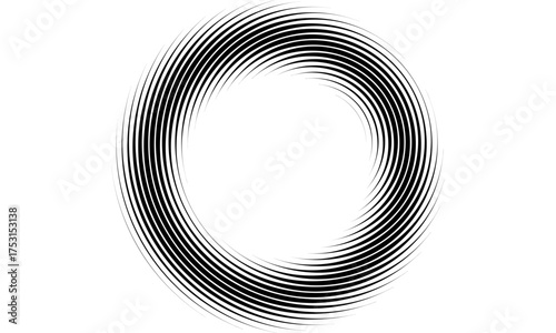 Halftone lines background circularly distributed. Halftone effect vector pattern. Circle isolated on overlay transparent background