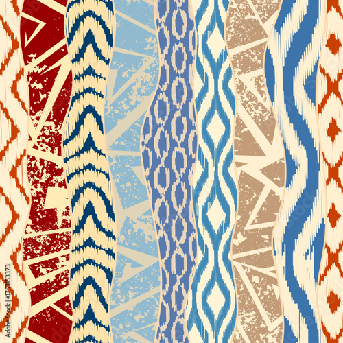 Seamless patchwork pattern. A collection of hand-drawn textures. Animal print for textiles. Ethnic and tribal motifs. Boho Style Vector