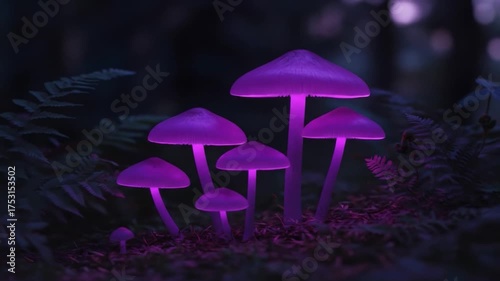 Enchanting Bioluminescent Mushrooms Glow in Dark Forest.