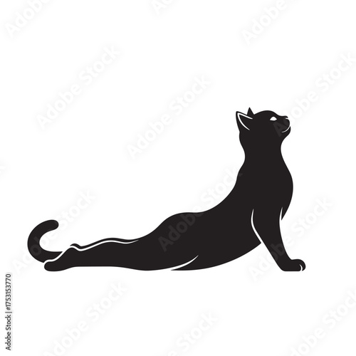 Vector art of black cat in yoga pose, stretching its body in a graceful and flexible manner