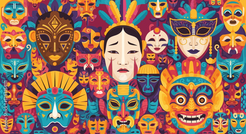 Diverse Collection of Colorful and Intricate Masks from Various Cultures.