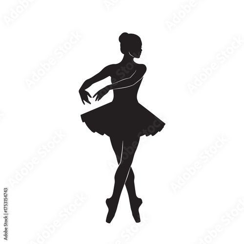 Vector art of ballerina silhouette in black, gracefully posing in a classic ballet position