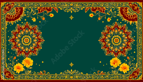 Elegant Gold Floral Mandala Frame on Teal Background