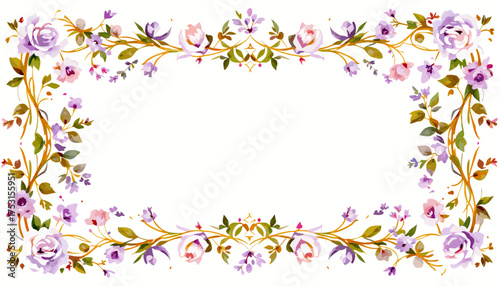 Elegant Watercolor Rose & Vine Floral Border
