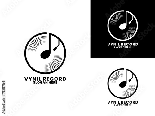 black disc combination with simple tone line logo design vector template. Music creative logo