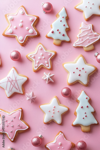 Christmas Cookie Shapes on Pink Background