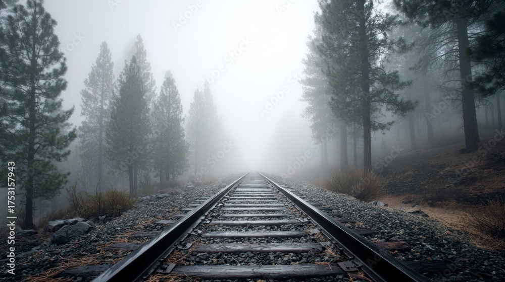 Fototapeta premium Misty forest railway tracks
