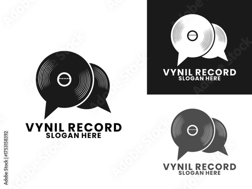 Music consult logo design. Black disc talk logo design vector template