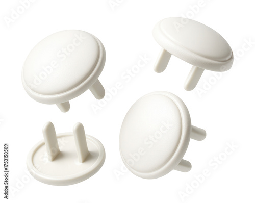 Rounded socket covers ideal for childproofing electrical outlets in family homes.