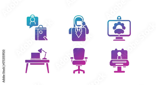 Business and job icon set with a gradient color scheme, representing career, recruitment, and professional development opportunities