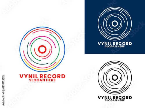 Vinyl line art logo design vector template