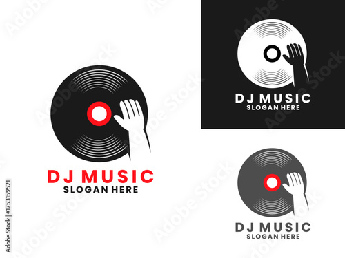 vinyl record music logo design vector template. DJ music logo studio