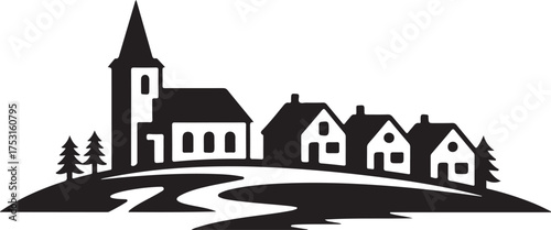 Wooden Log Cabin in Forest with Tall Pines and Mountain Landscape