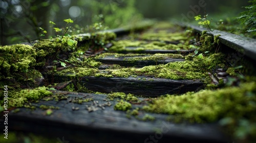 Moss covered railroad tracks