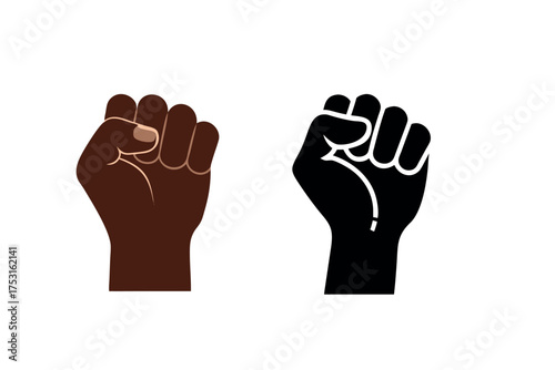 Two raised fists representing solidarity and strength in a dark silhouette
