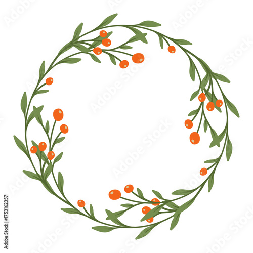 Christmas wreath. Hand drawn vector round frame for invitations, postcards, greeting cards, quotes, logos, posters and more. Vector illustration.
