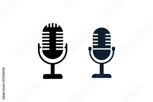 Two vintage microphone illustrations in contrasting styles a striking silhouette