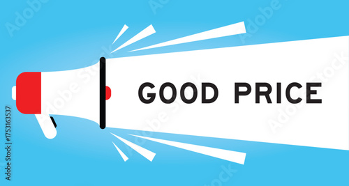 Color megaphone icon with word good price in white banner on blue background