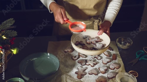 Dusting Christmas Cookies with Powdered Sugar: Festive Holiday Baking