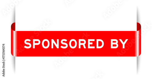 Red color inserted label banner with word sponsored by on white background