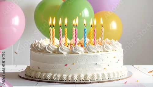 Delicious Birthday Cake with Colorful Candles and Frosting