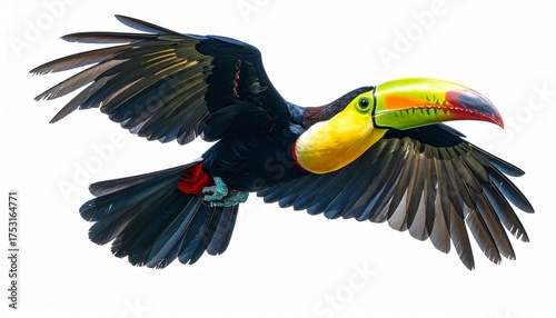 Colorful Toucan Flying Isolated on White Background