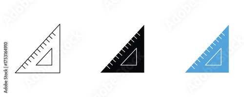 Square ruler icon set vector on white background. tool, measure, measurement, angle, geometry, triangle, symbol.