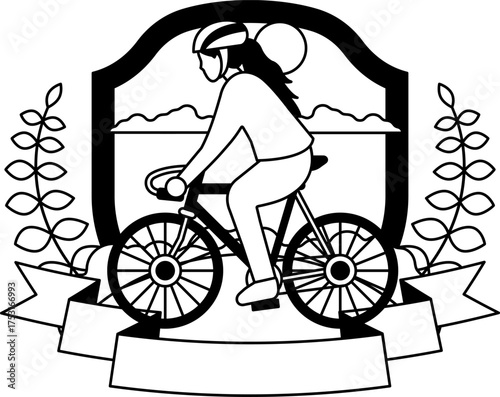 black and white logotype of A girl is riding a bicycle in a park