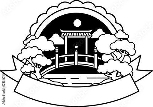 black and white logotype of a torii gate