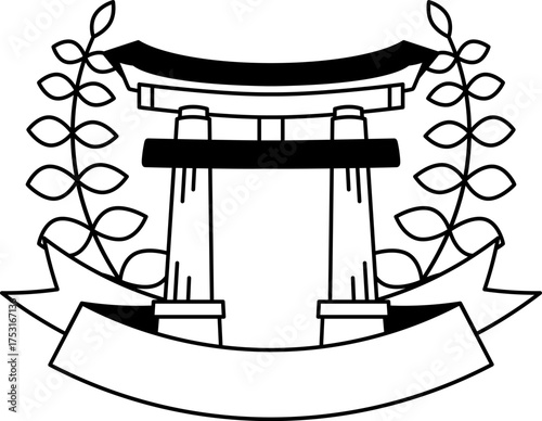 black and white logotype of a torii gate