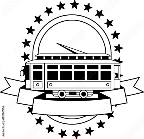 black and white logotype of  A trolley