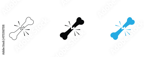Broken bone icon set vector on white background. fracture, injury, medical, health, skeleton, human, body, anatomy, pain, accident, trauma, symbol.