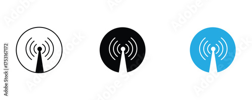 Antenna icon set vector on white background. wireless, communication, radio, tower, transmission, broadcast, wave, frequency, network, internet, symbol.