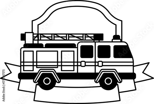 black and white logotype of a fire truck