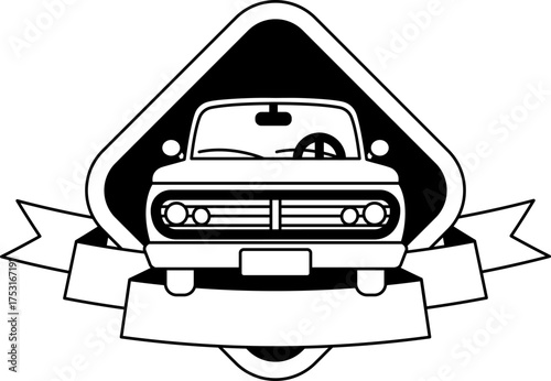black and white logotype of a A car