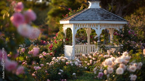 Rose garden gazebo sunlight