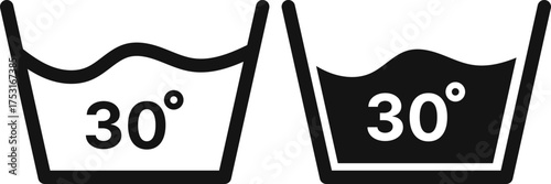 30 degree temperature wash icon set. Laundry Care Symbol. Washing Machine Temperature Settings symbol. Water Temperature wash out sign