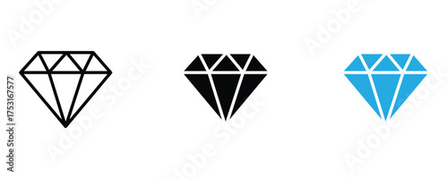 Diamond icon set vector on white background. luxury, precious, sign, brilliant, design, crystal, element, graphic, symbol.