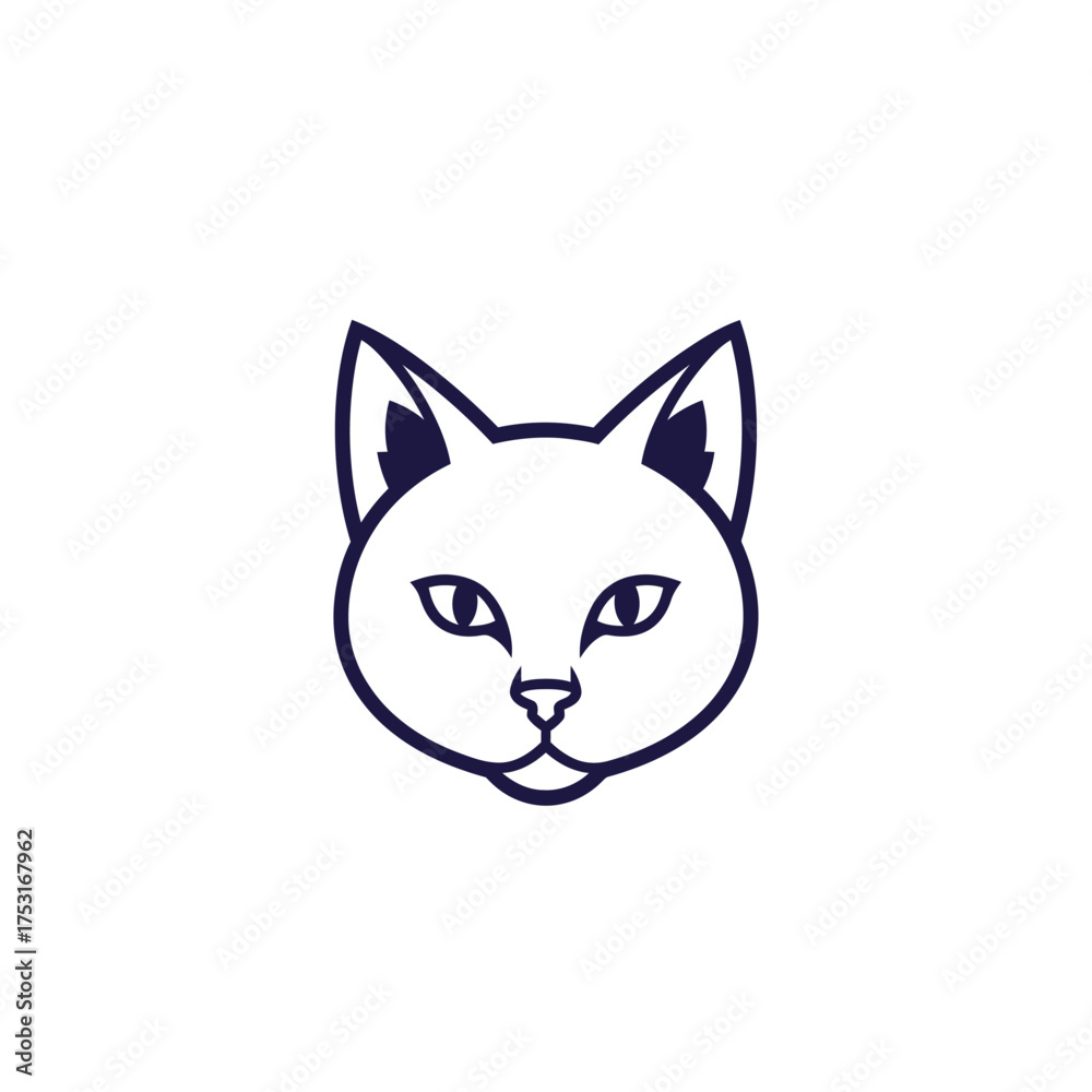 Fototapeta premium Simple line drawing of a cat's face, featuring pointed ears and a triangular nose.