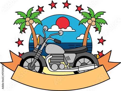 logotype of a Vintage motorcycle on the beach