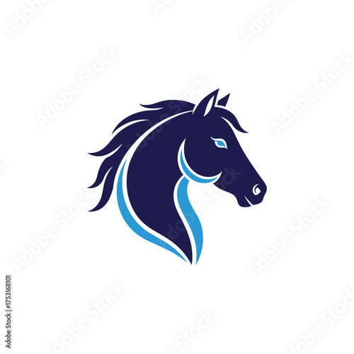 Elegant blue horse head profile vector illustration on a white background.