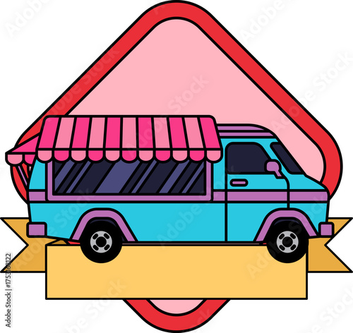 logotype of A blue and pink food truck