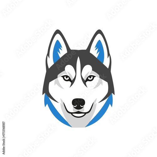 A modern, symmetrical vector illustration of a Siberian husky's head, suitable for a logo or mascot design.