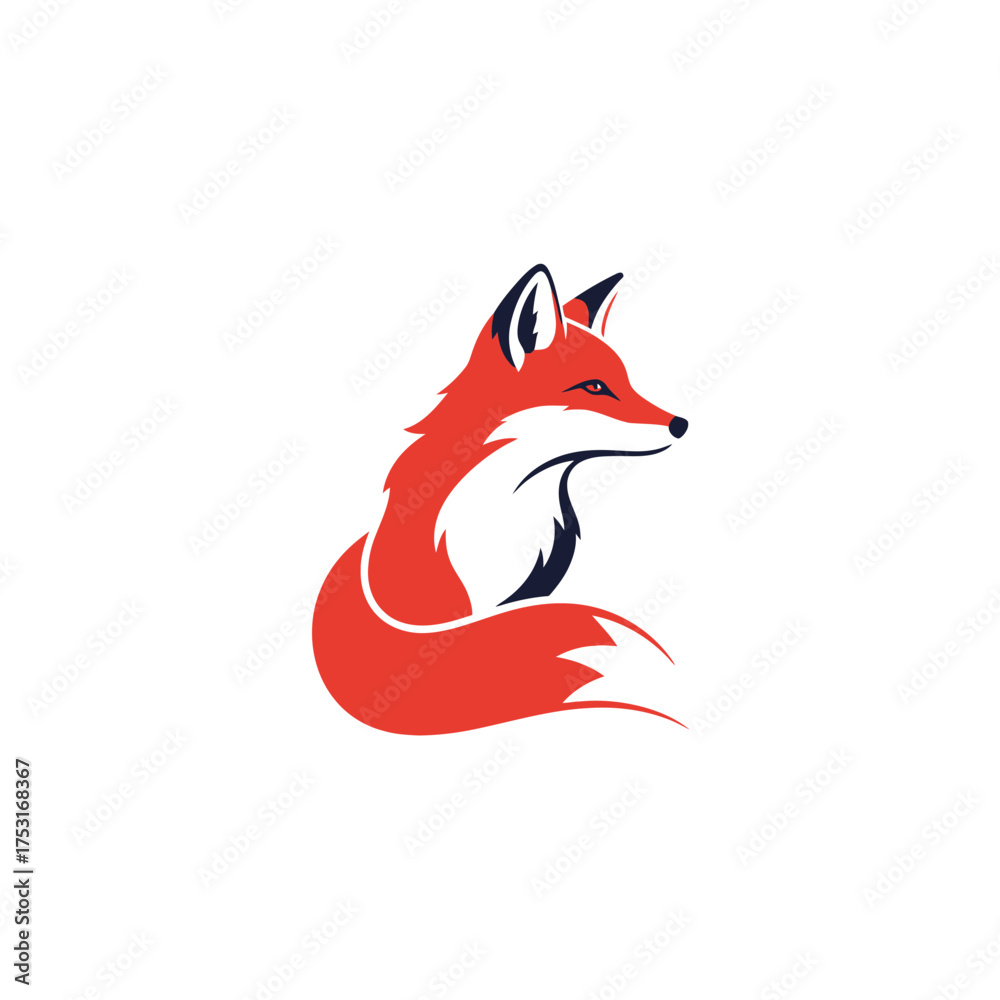 Obraz premium Stylized red fox head and body illustration looking right on a white background.