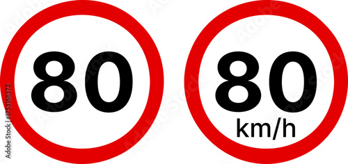 Free Download 80 kmh highway speed limits. Road speed limit signs. 80 km speed limit sign. Ten kilometers per hour speed limit - GFXLoad